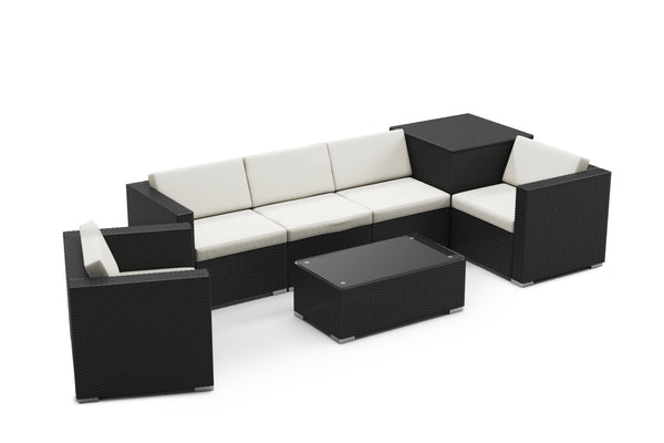 Rattanlounge BORA BORA schwarz mit Kissenbox