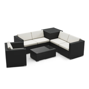 Rattanlounge BORA BORA schwarz mit Kissenbox