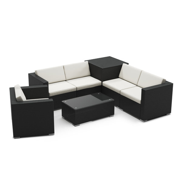 Rattanlounge BORA BORA schwarz mit Kissenbox