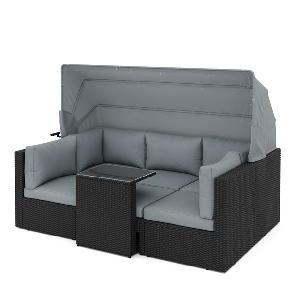 Rattanlounge mit LED COMODO schwarz/grau