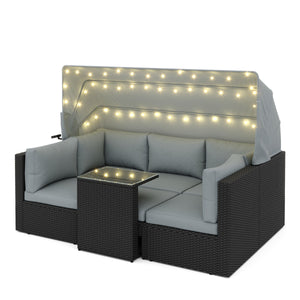 Rattanlounge mit LED COMODO schwarz/grau