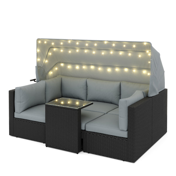 Rattanlounge mit LED COMODO schwarz/grau