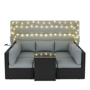 Rattanlounge mit LED COMODO schwarz/grau