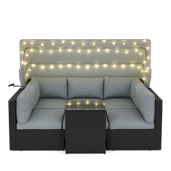 Rattanlounge mit LED COMODO schwarz/grau