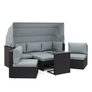 Rattanlounge mit LED COMODO schwarz/grau