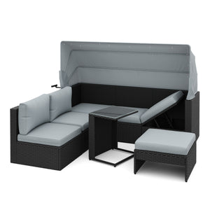Rattanlounge mit LED COMODO schwarz/grau