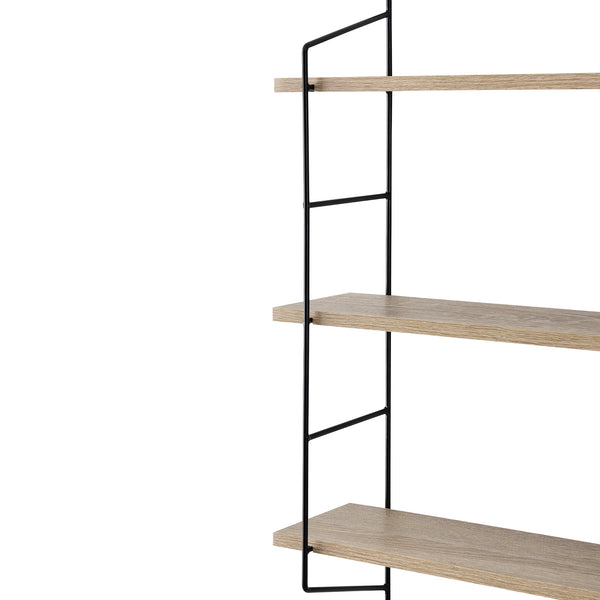Mensola da parete Oakland, 3 ripiani, struttura in acciaio, color legno, 48x15 cm