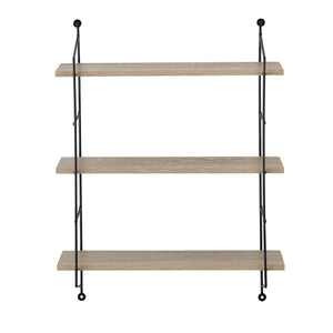 Mensola da parete Oakland, 3 ripiani, struttura in acciaio, color legno, 48x15 cm