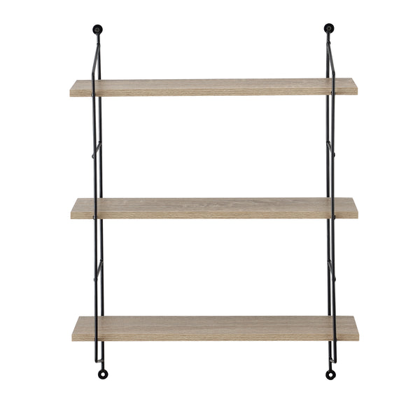 Mensola da parete Oakland, 3 ripiani, struttura in acciaio, color legno, 48x15 cm