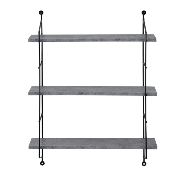 Mensola da parete Oakland, 3 ripiani, struttura in acciaio, effetto cemento, 48x15 cm