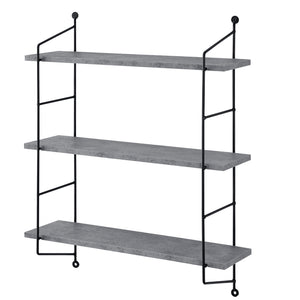 Mensola da parete Oakland, 3 ripiani, struttura in acciaio, effetto cemento, 48x15 cm