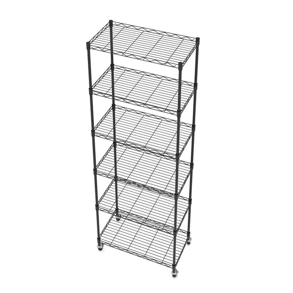 Ripiano metallico regolabile in altezza su ruote, 54 x 29 x 160 cm, nero