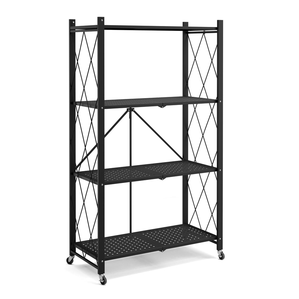 Scaffale pieghevole in metallo su ruote, 71 x 126 cm, nero