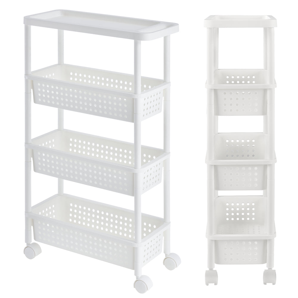 Scaffale con ruote 100x22x48cm Carrello con ruote Bianco