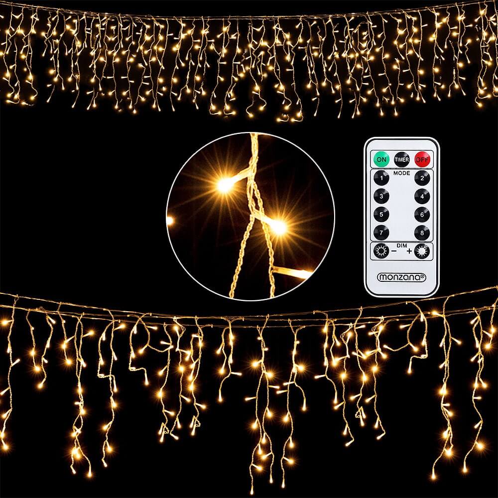 Catena luminosa a tema pioggia con 600 LED, lunga 20 metri e telecomando