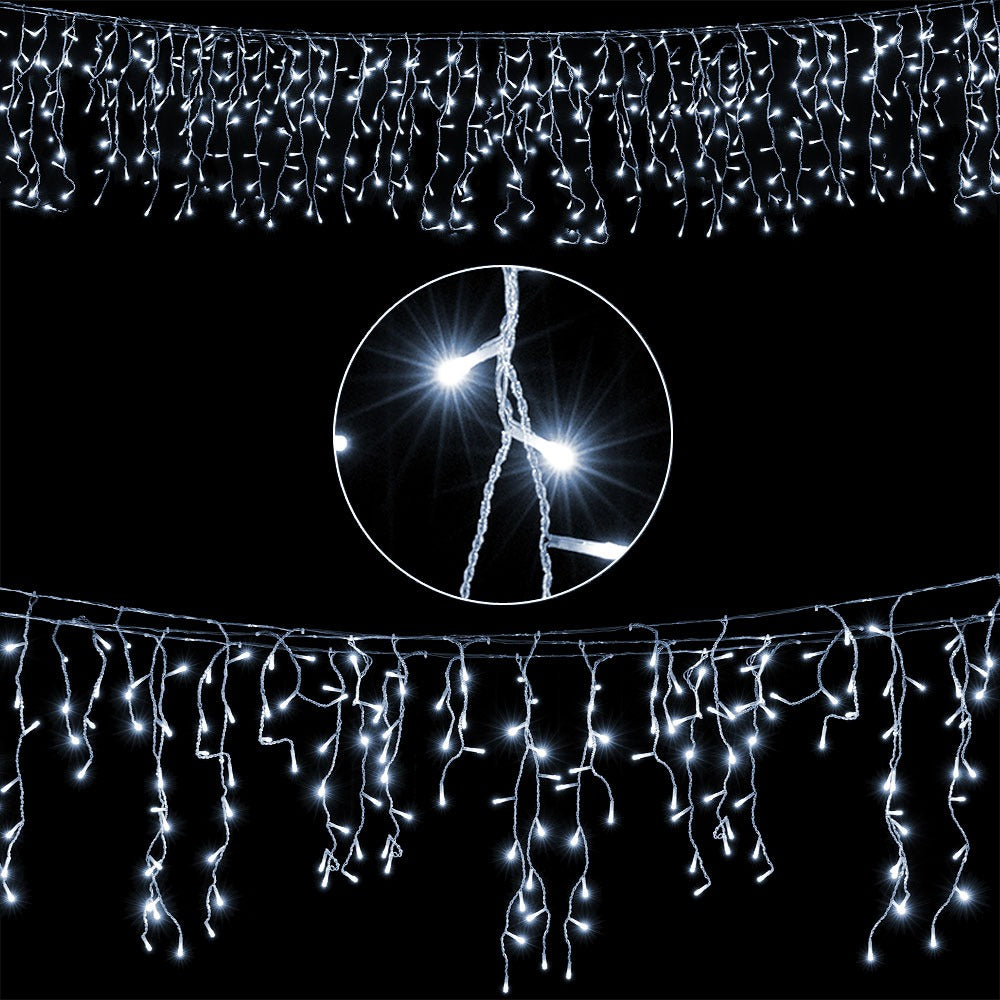 Catena luminosa a tema pioggia con 600 LED, 20 metri, bianco freddo