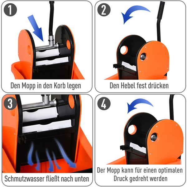 Cleaning trolley with bucket and wringing device, 36 liters