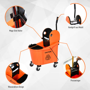 Cleaning trolley with bucket and wringing device, 36 liters