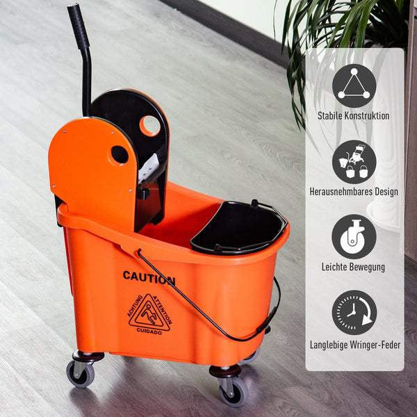 Cleaning trolley with bucket and wringing device, 36 liters