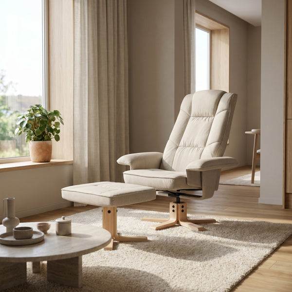 Relaxsessel DERBY mit Hocker beige