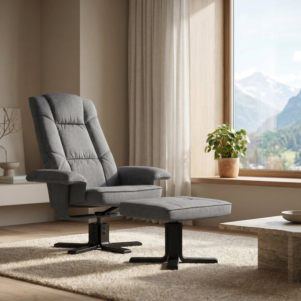 Relaxsessel DERBY mit Hocker hellgrau