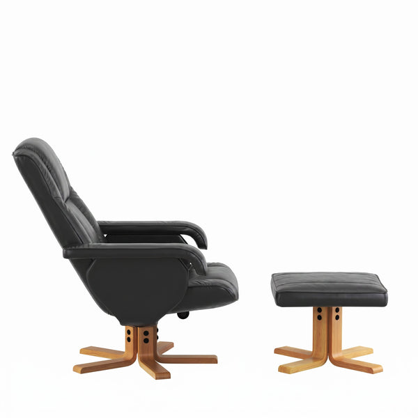 Relaxsessel Leder BREDFORD mit Hocker schwarz