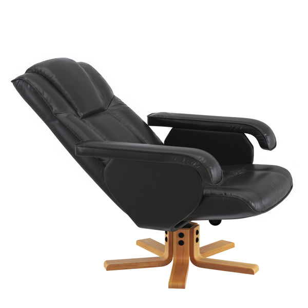 Relaxsessel Leder BREDFORD mit Hocker schwarz