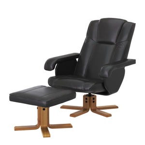 Relaxsessel Leder BREDFORD mit Hocker schwarz