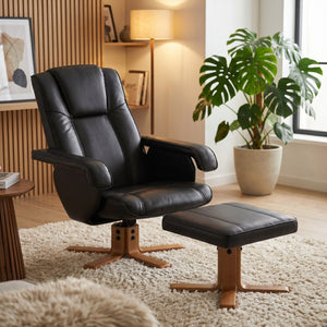 Relaxsessel Leder BREDFORD mit Hocker schwarz