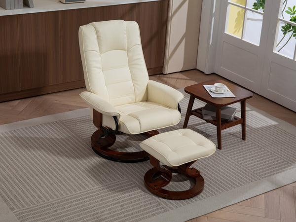 Relaxsessel Leder VITALII mit Hocker beige