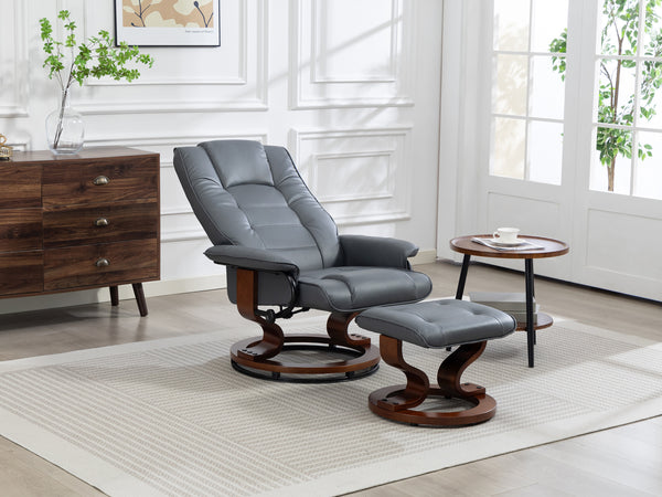 Relaxsessel Leder VITALII mit Hocker anthrazit