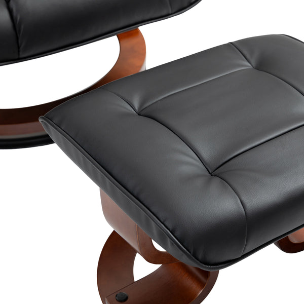 Relaxsessel Leder VITALII mit Hocker schwarz