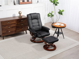 Relaxsessel Leder VITALII mit Hocker schwarz