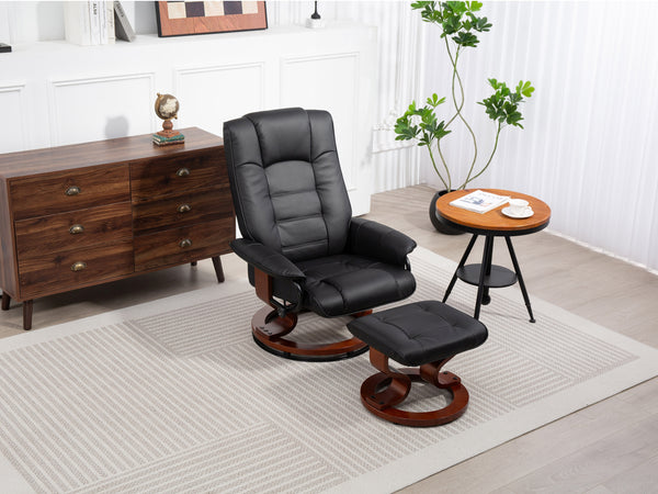 Relaxsessel Leder VITALII mit Hocker schwarz