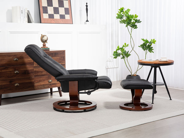 Relaxsessel Leder VITALII mit Hocker schwarz