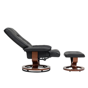 Relaxsessel Leder VITALII mit Hocker schwarz