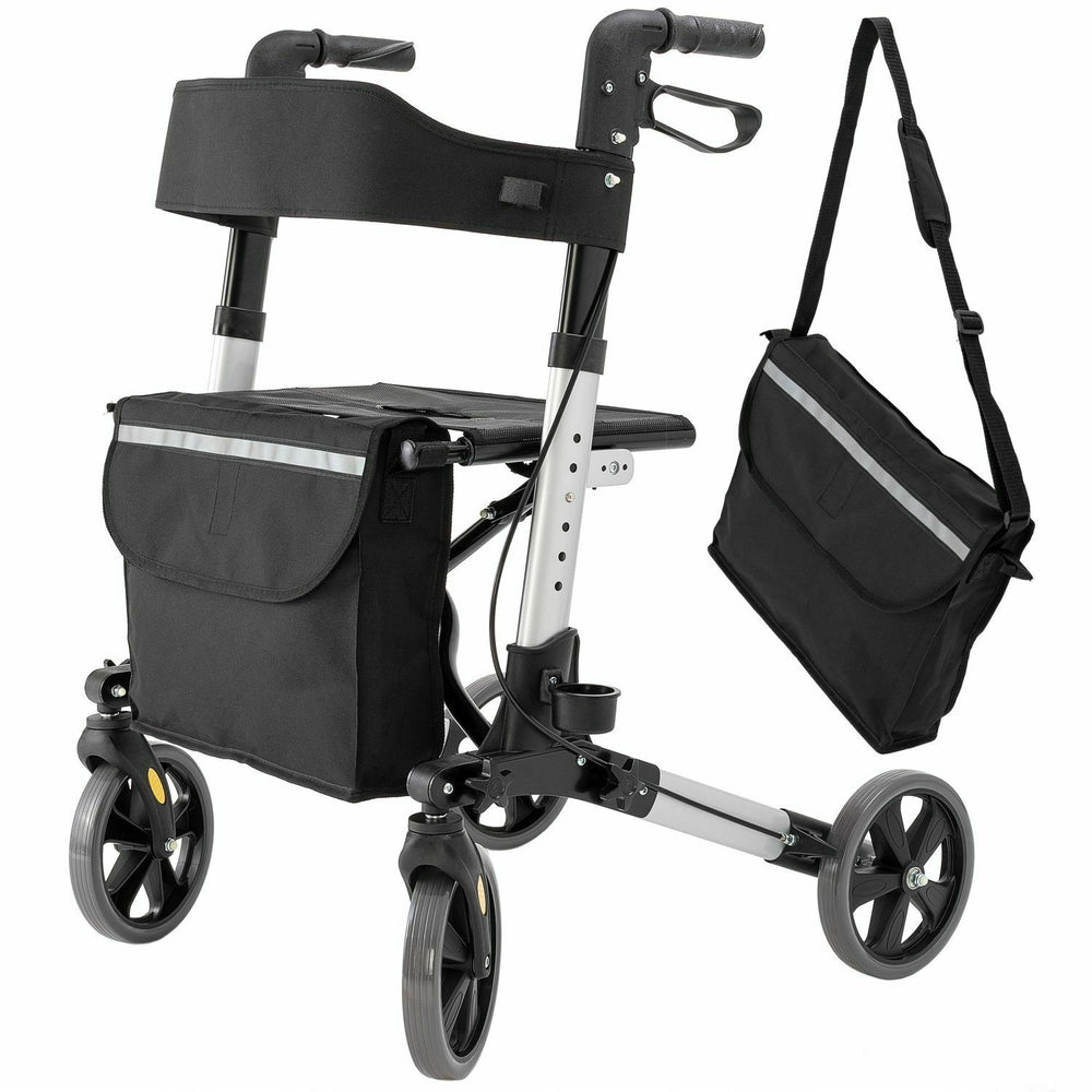 Rollator/ausilio per la deambulazione in alluminio, fino a 136 kg + borsa + pieghevole