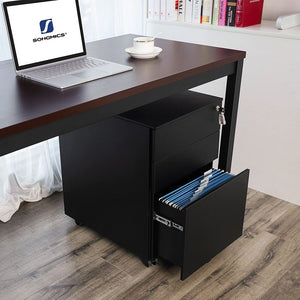SONGMICS rolling container with 3 drawers, black