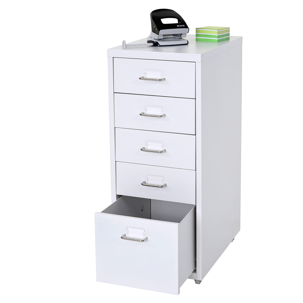 Rollcontainer Boston 5 Schubladen Stahlschrank 69x28x44cm Weiss