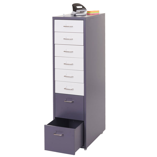Rollcontainer Boston 8 Schubladen 110x28x41cm dunkelgrau weiss
