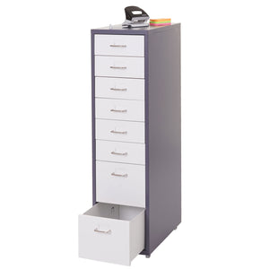Rollcontainer Boston 8 Schubladen 110x28x41cm dunkelgrau weiss