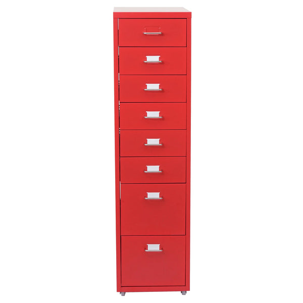 Rollcontainer Boston 8 Schubladen Stahlschrank 109x28x44cm Rot