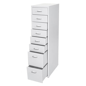 Rollcontainer Boston 8 Schubladen Stahlschrank 109x28x44cm Weiss
