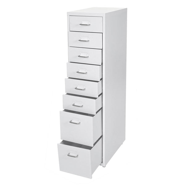 Rollcontainer Boston 8 Schubladen Stahlschrank 109x28x44cm Weiss
