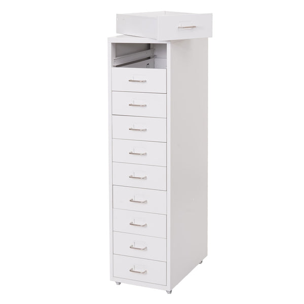 Rollcontainer Boston 10 Schubladen Stahlschrank 110x28x41cm weiss