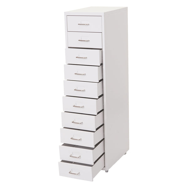 Rollcontainer Boston 10 Schubladen Stahlschrank 110x28x41cm weiss