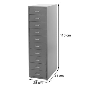 Rollcontainer Boston 10 Schubladen Stahlschrank 110x28x41cm weiss