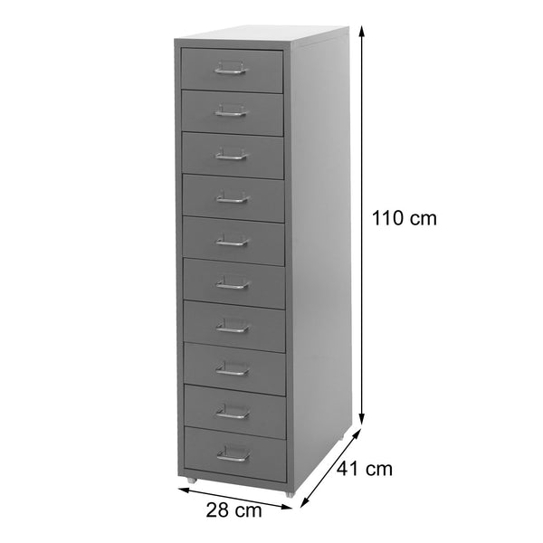 Rollcontainer Boston 10 Schubladen Stahlschrank 110x28x41cm weiss