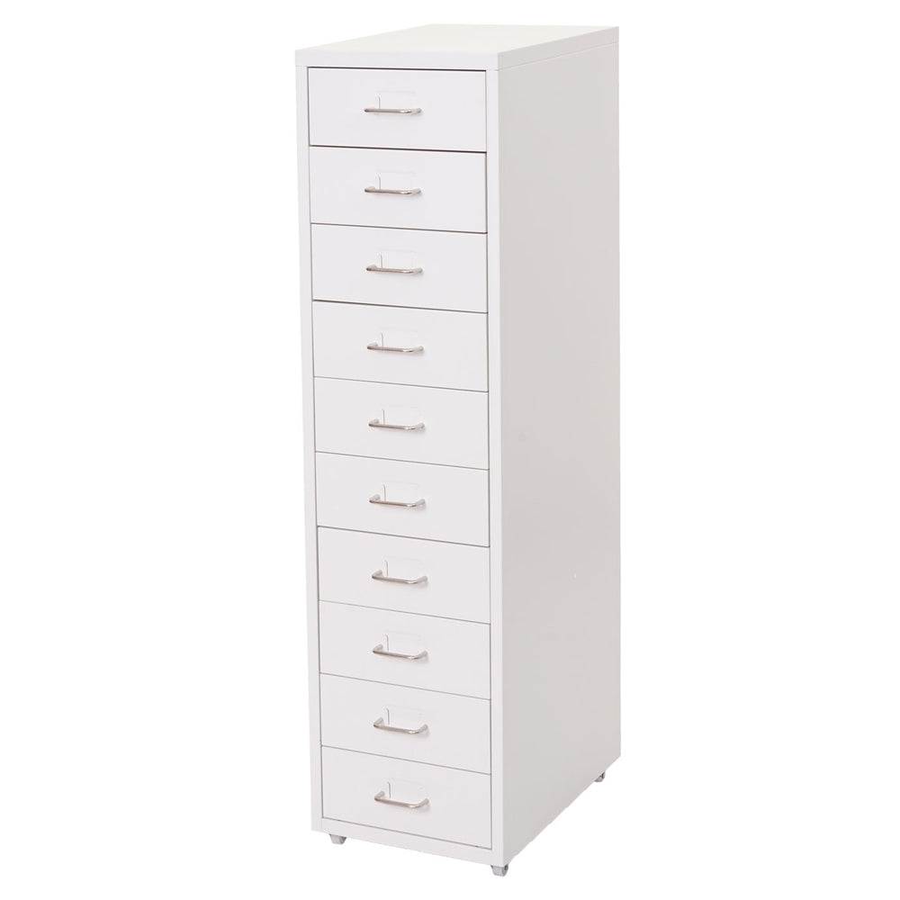 Rollcontainer Boston 10 Schubladen Stahlschrank 110x28x41cm weiss