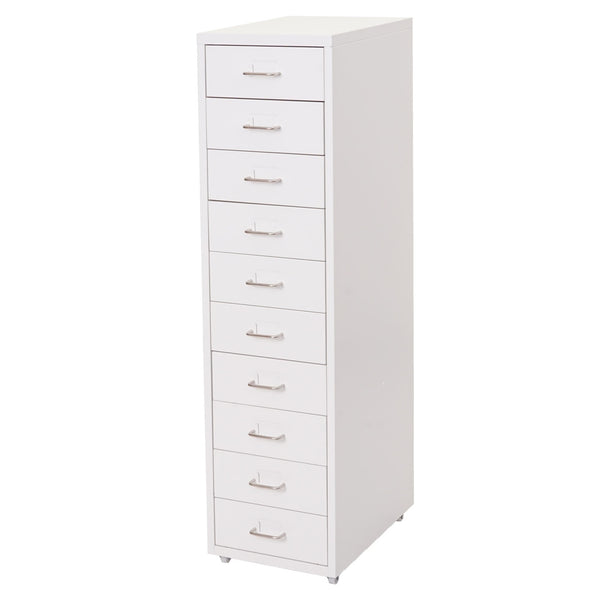 Rollcontainer Boston 10 Schubladen Stahlschrank 110x28x41cm weiss
